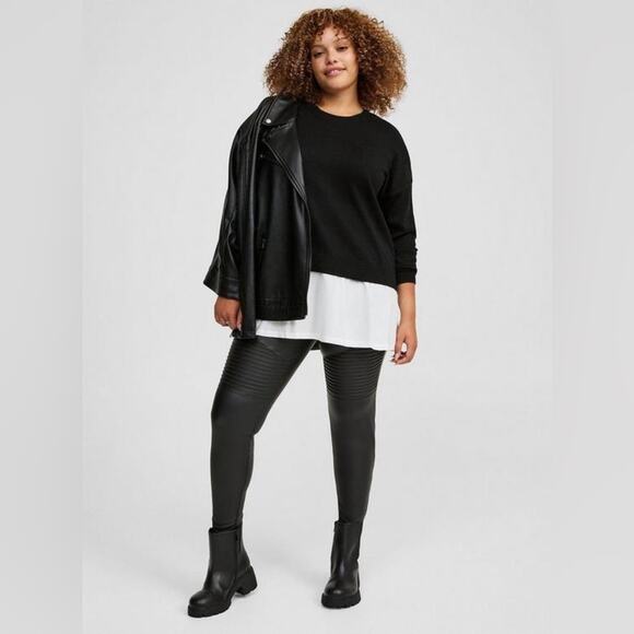 TORRID | Long Sleeve Black Sweater with White Shirt Hem | Size 14/16 - Picture 3 of 8